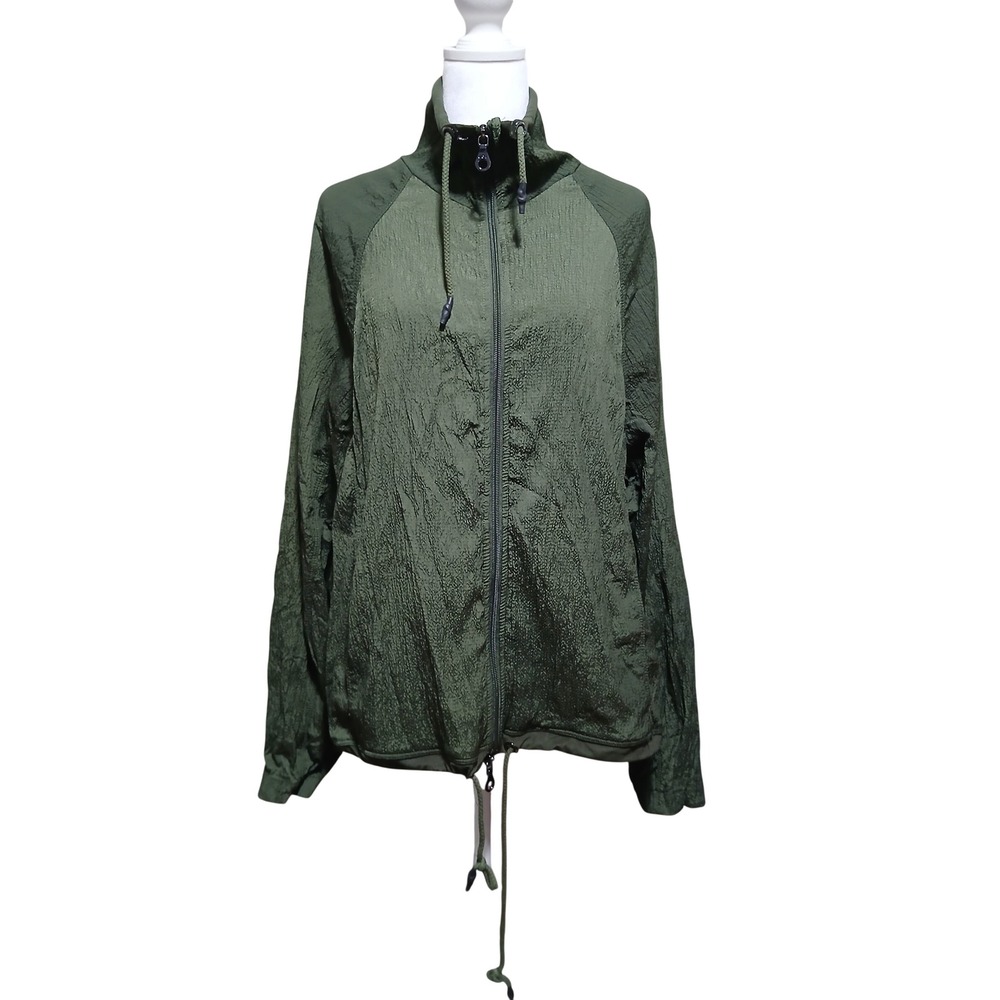 JoyLab Womens Textured Windbreaker Jacket Olive Green Full Zip Large Athleisure